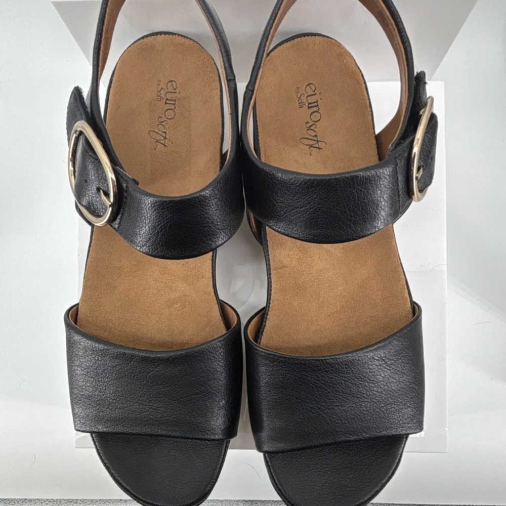Eurosoft by Sofft Women's 11 Black Strappy Buckle Wedge Platform Sandals Casual - Picture 6 of 10